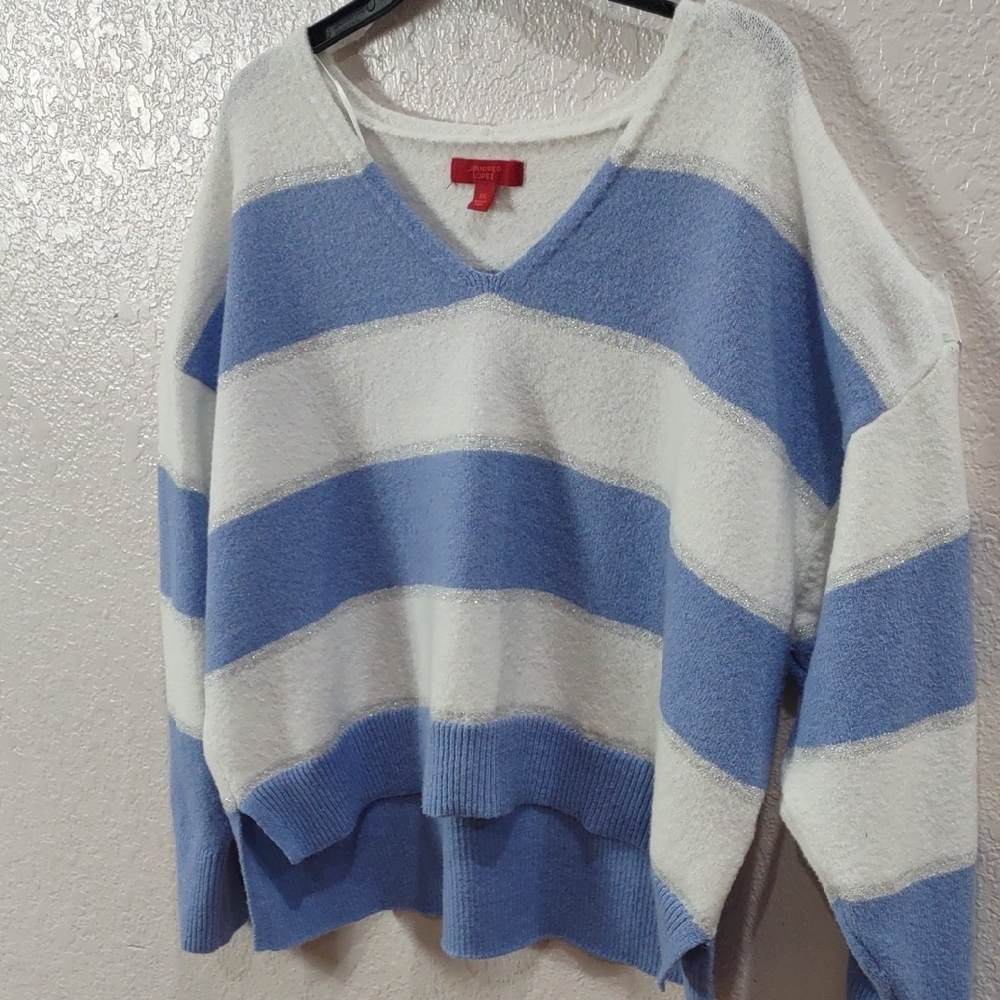 JENNIFER LOPEZ Blue and White Striped Women's Sweater - Picture 5 of 15